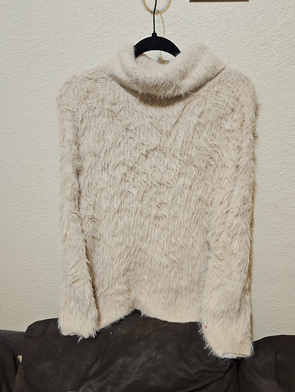 Express Cream Fuzzy Cable Turtleneck Sweater